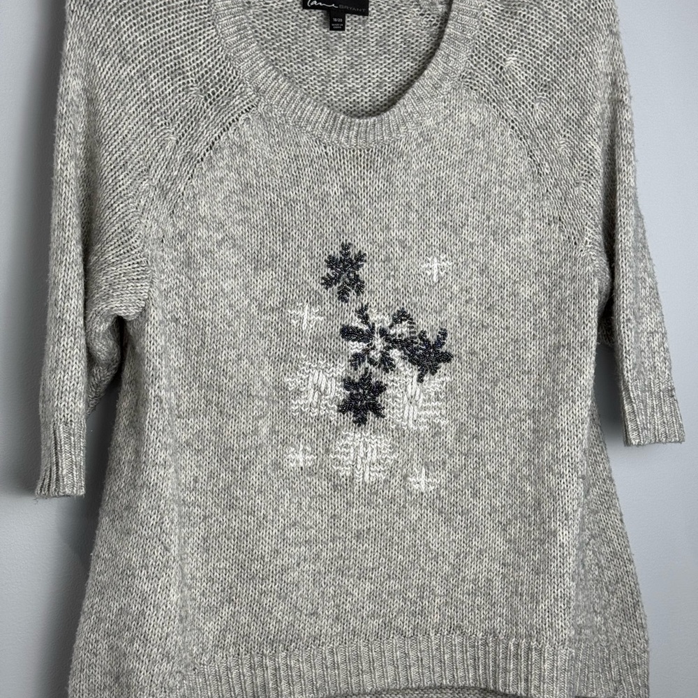 Lane Bryant Soft Gray Sweater with Beaded Snowflake Design